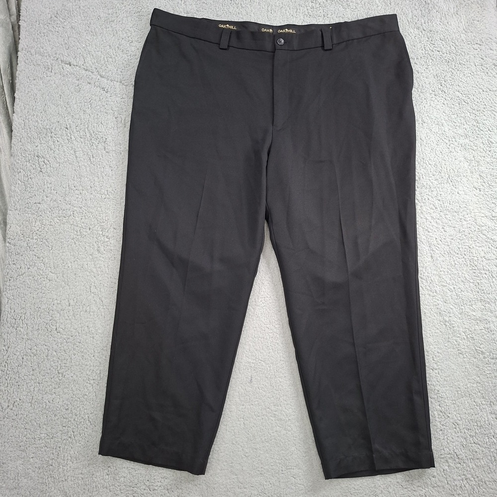 Oak Hill Mens 50x30 Black Straight Fit Dress Pants Actual 50x29 Flat Front Vntg